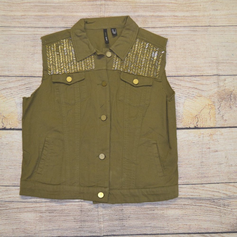 😍 MNG Casual Army Green Jean Vest Medium
